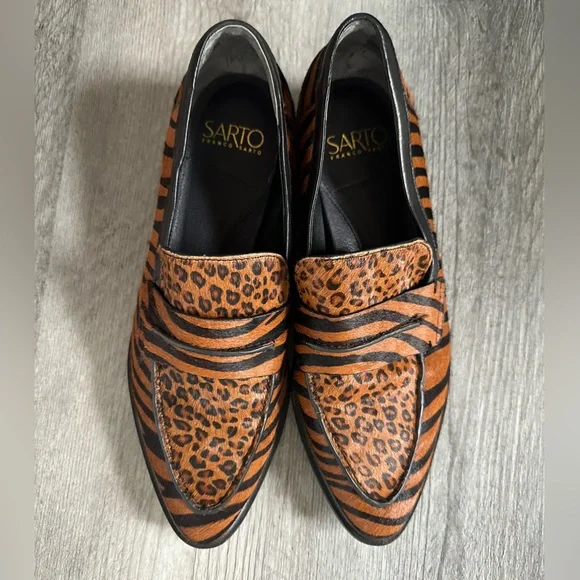 Franco Sarto Irena Dyed Calf Hair Mixed Animal Print Loafers - Picture 1 of 5